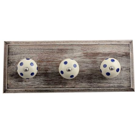 Cream Navy Blue Dot Wooden Hooks